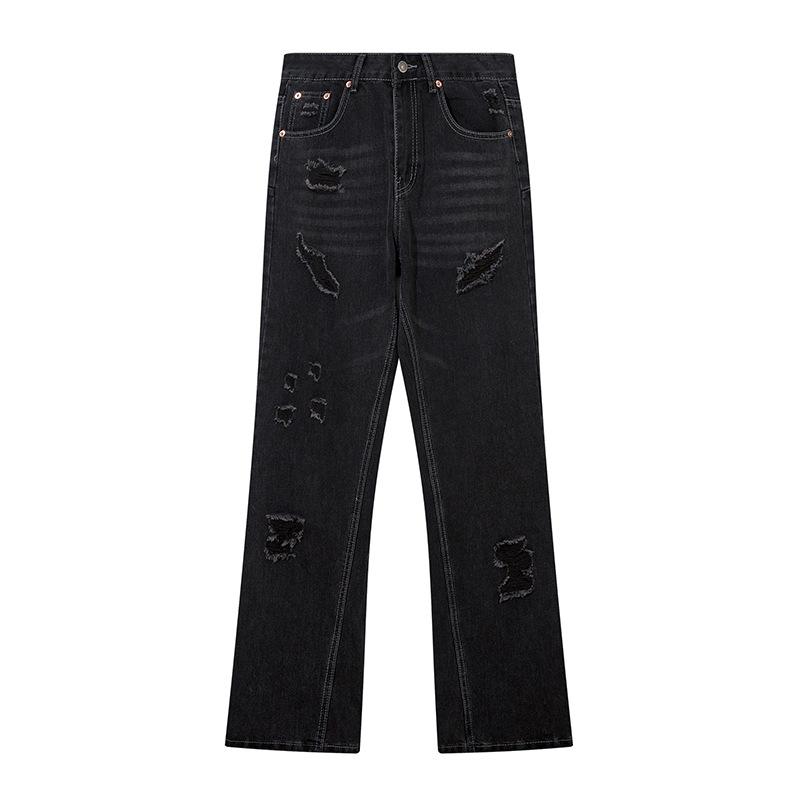 Stripped Ripped Denim Black Jeans  Black S  - VONVEX