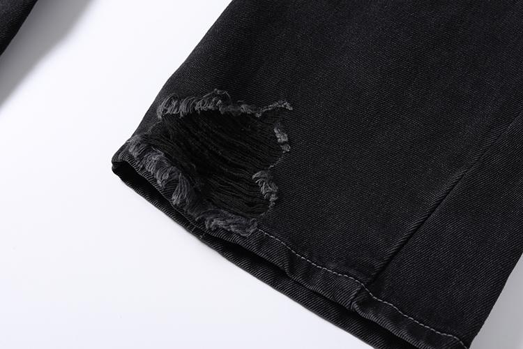 Stripped Ripped Denim Black Jeans     - VONVEX