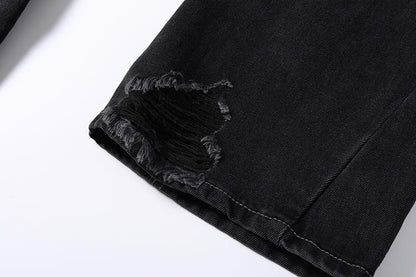 Stripped Ripped Denim Black Jeans     - VONVEX