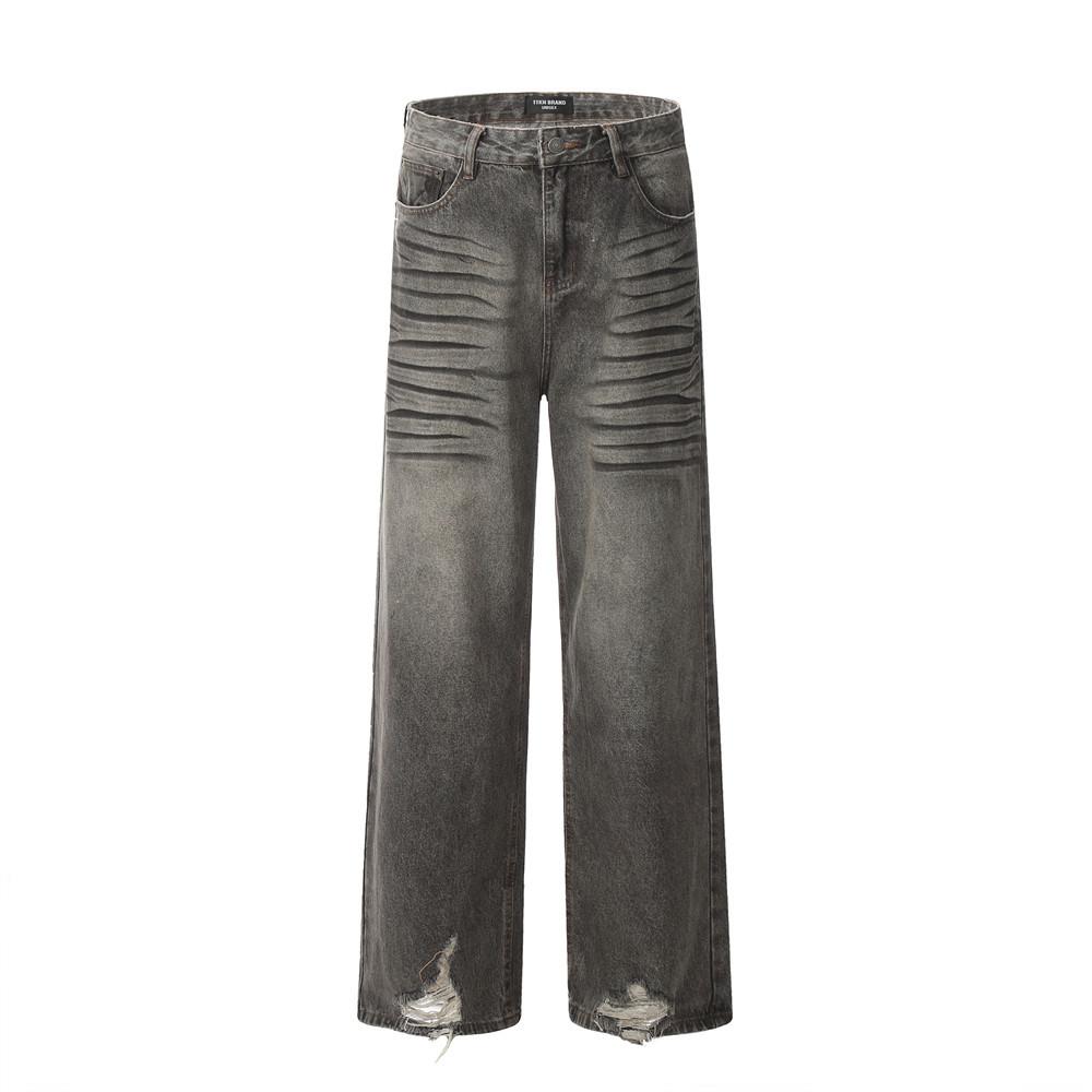 Distressed Wrinkled Ripped Jeans  S   - VONVEX