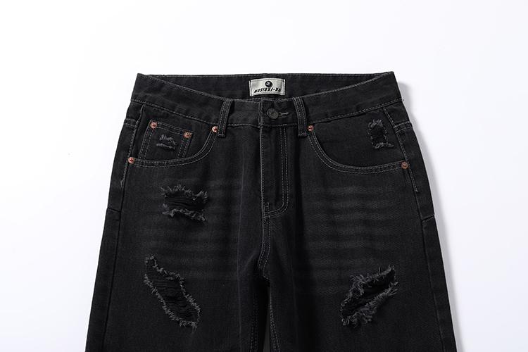 Stripped Ripped Denim Black Jeans     - VONVEX