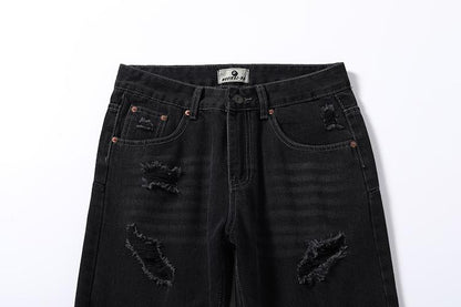 Stripped Ripped Denim Black Jeans     - VONVEX