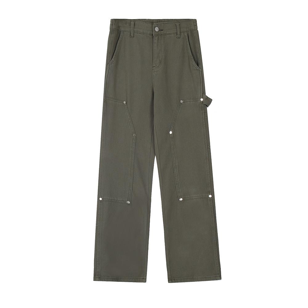 Buttons Cotton Basic Pants  Army Green S  - VONVEX