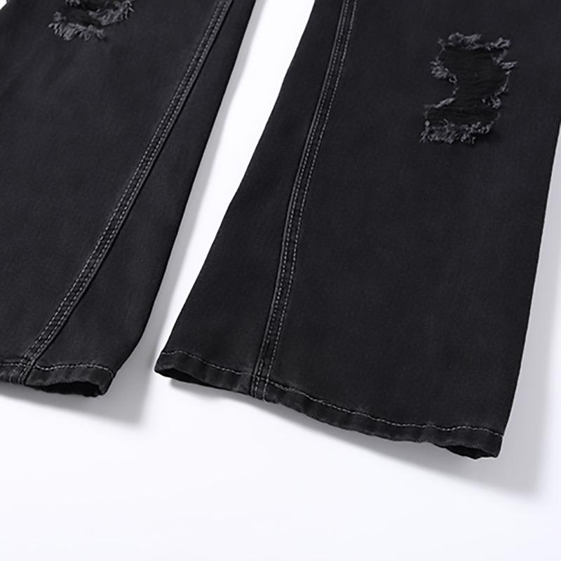 Stripped Ripped Denim Black Jeans     - VONVEX