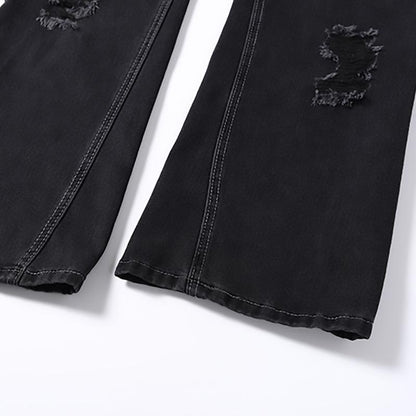 Stripped Ripped Denim Black Jeans     - VONVEX