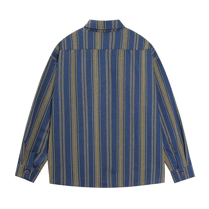 Figure Embroidered Vertical Stripes Shirt     - VONVEX