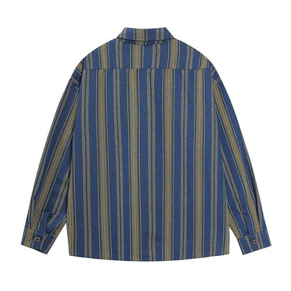 Figure Embroidered Vertical Stripes Shirt     - VONVEX