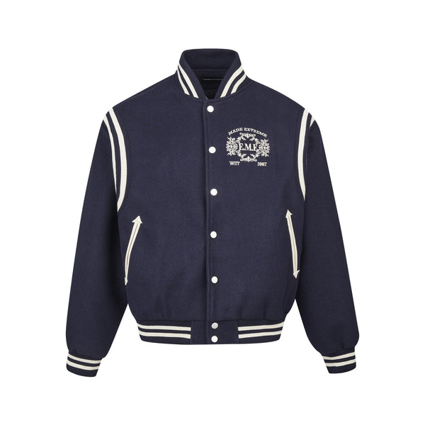 Badge Letter Striped Oversize Jacket  Blue M  - VONVEX