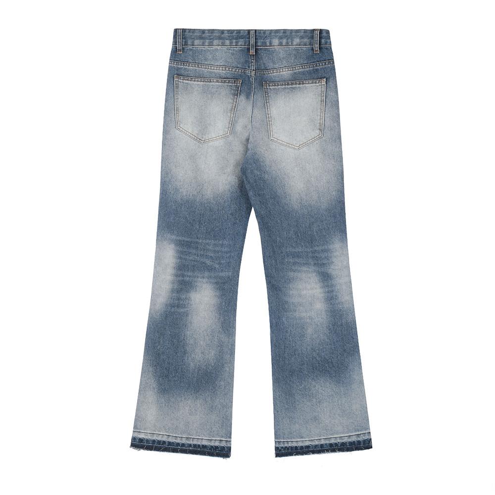 Washed White Micro-lar Wide Leg Jeans     - VONVEX
