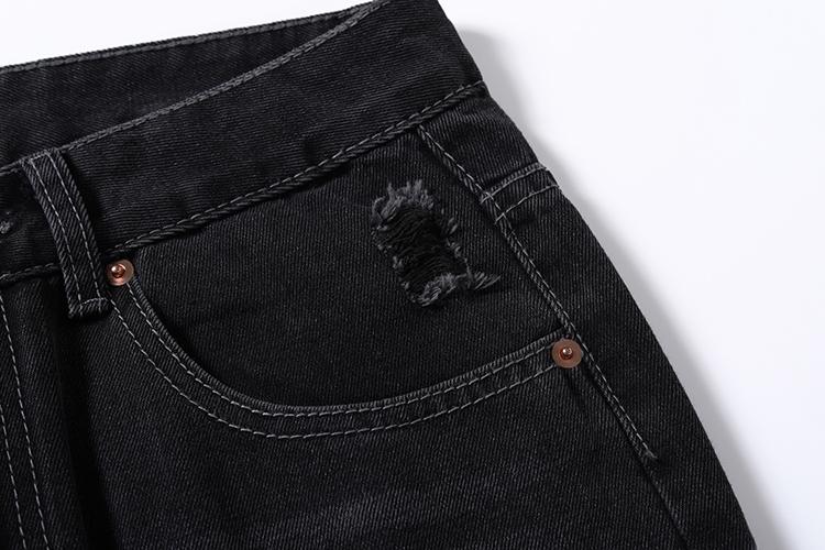 Stripped Ripped Denim Black Jeans     - VONVEX