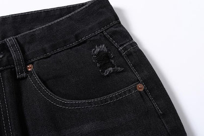 Stripped Ripped Denim Black Jeans     - VONVEX