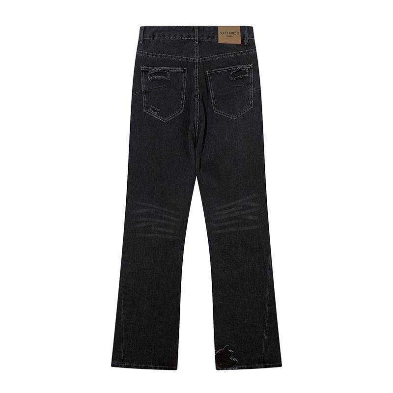 Stripped Ripped Denim Black Jeans     - VONVEX