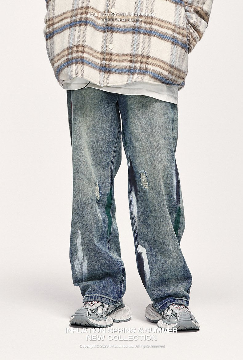 Street Worn Wide Leg Jeans - VONVEX