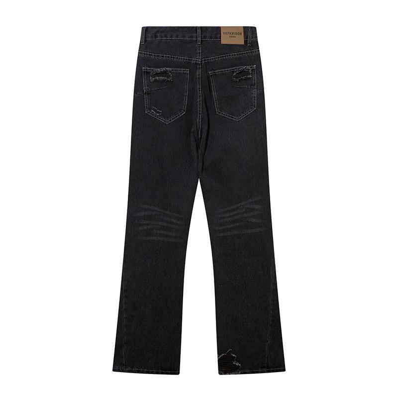 Stripped Ripped Denim Black Jeans     - VONVEX