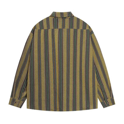 Vintage Retro Stripe Tie Shirt     - VONVEX