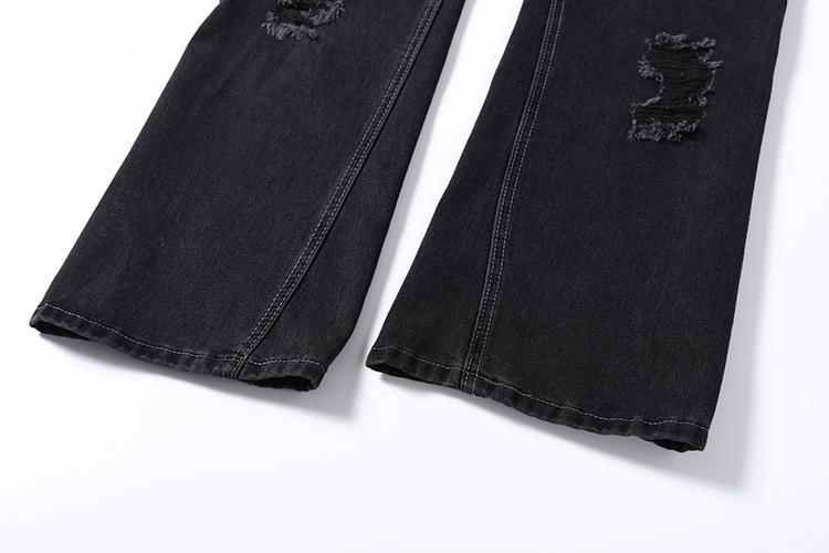Stripped Ripped Denim Black Jeans     - VONVEX