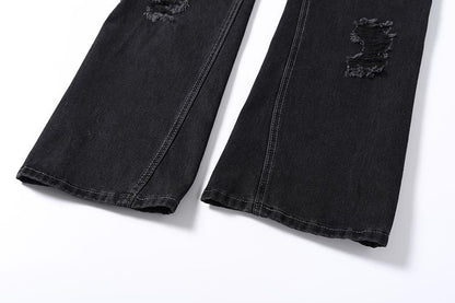 Stripped Ripped Denim Black Jeans     - VONVEX