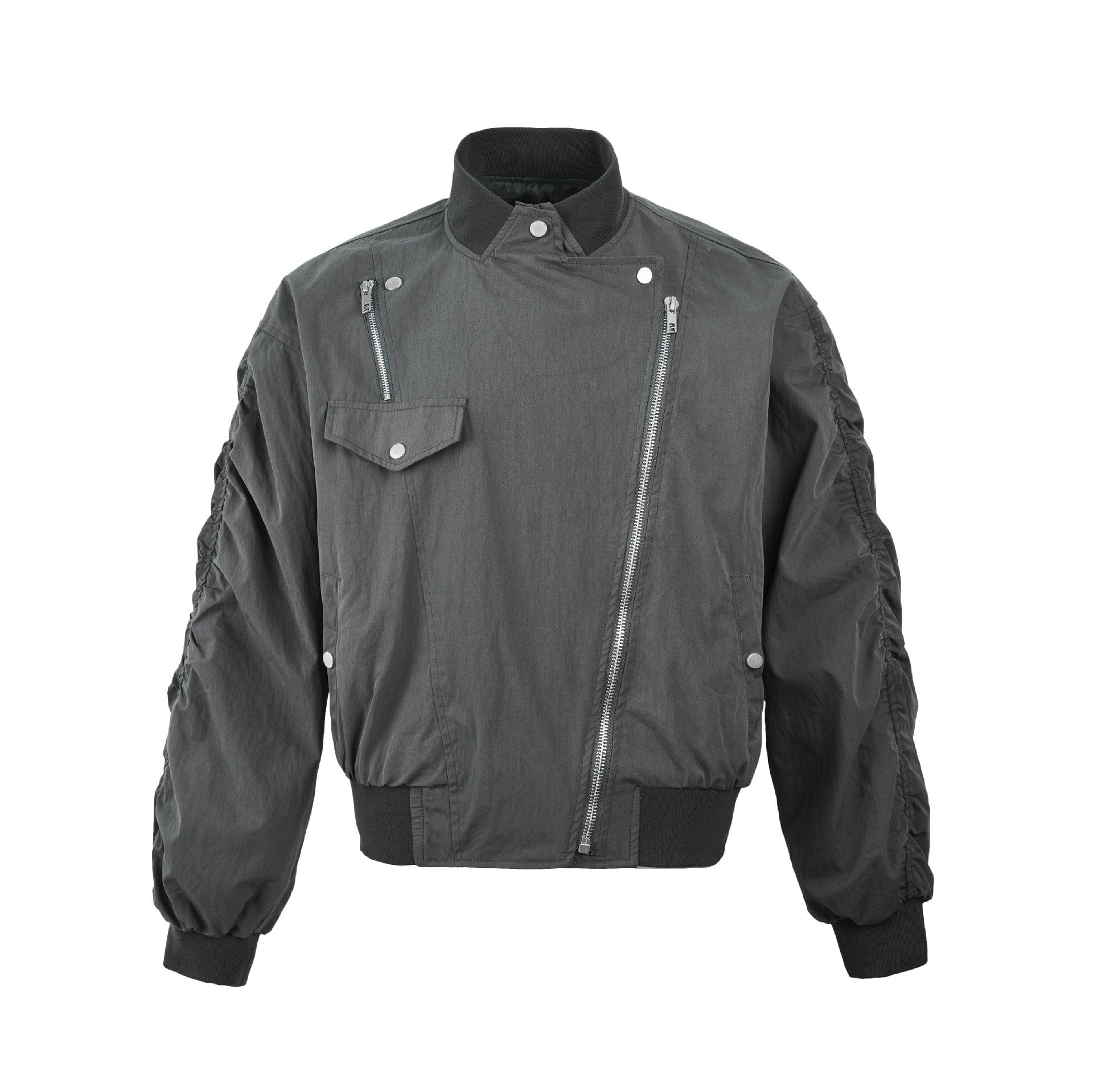 American Retro Slant Zipper Tooling Jacket  Grey M  - VONVEX