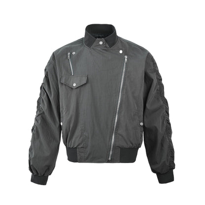 American Retro Slant Zipper Tooling Jacket  Grey M  - VONVEX