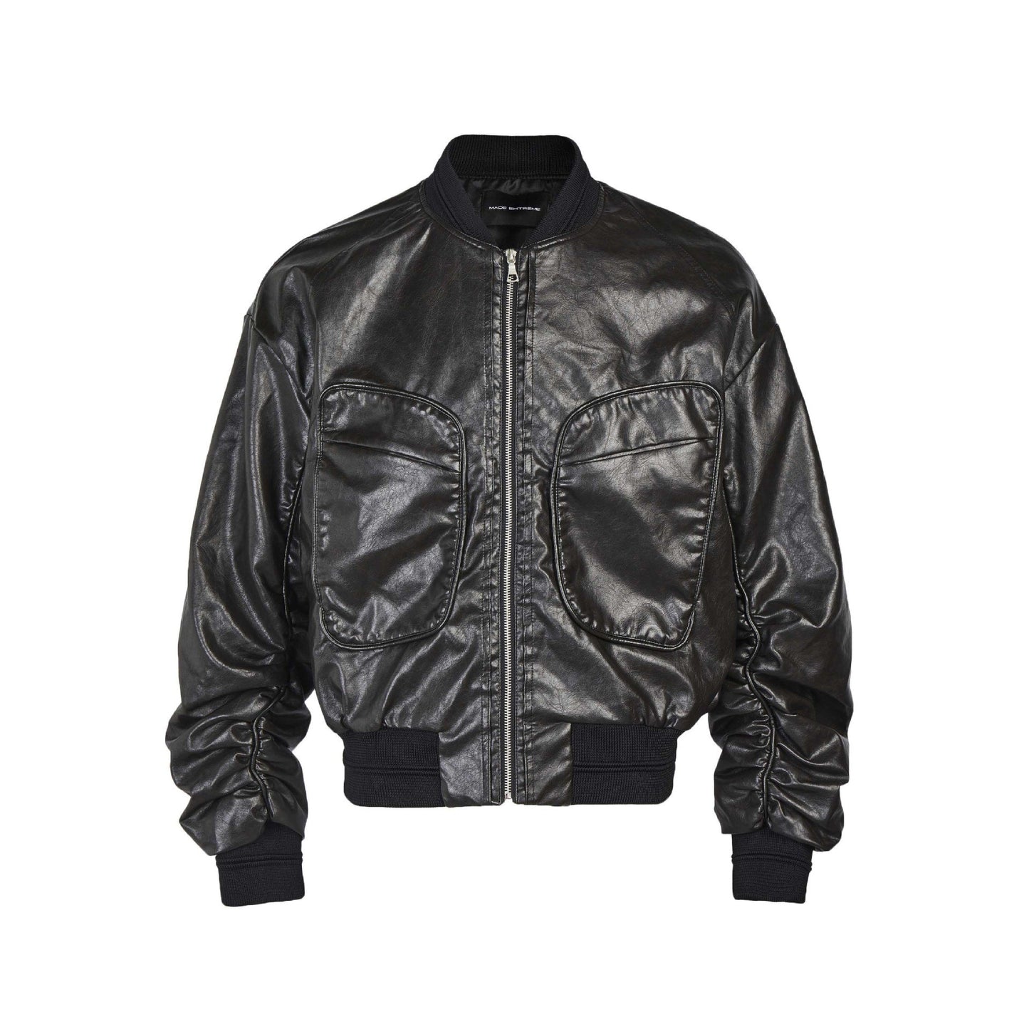 Large Pockted Winter Leather Jacket  Black M  - VONVEX