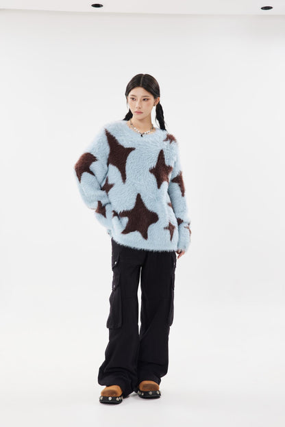 Fur Stars Knitted Sweater     - VONVEX