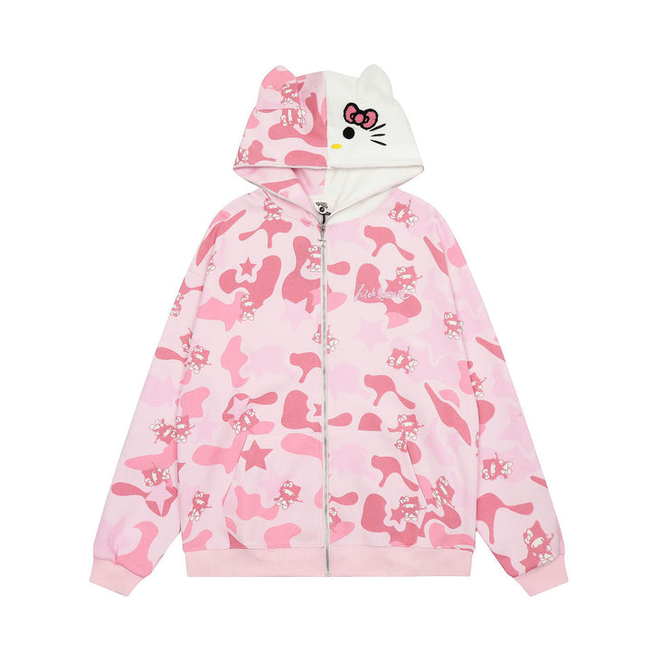 Hello Kitty Camouflage Hoodie  Pink S  - VONVEX