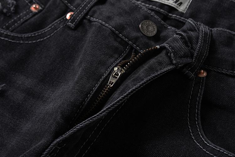 Stripped Ripped Denim Black Jeans     - VONVEX