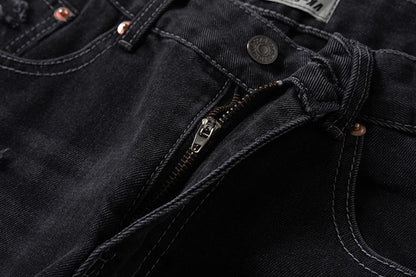 Stripped Ripped Denim Black Jeans     - VONVEX