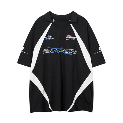 Racing Oversized Loose Tee  Black S  - VONVEX