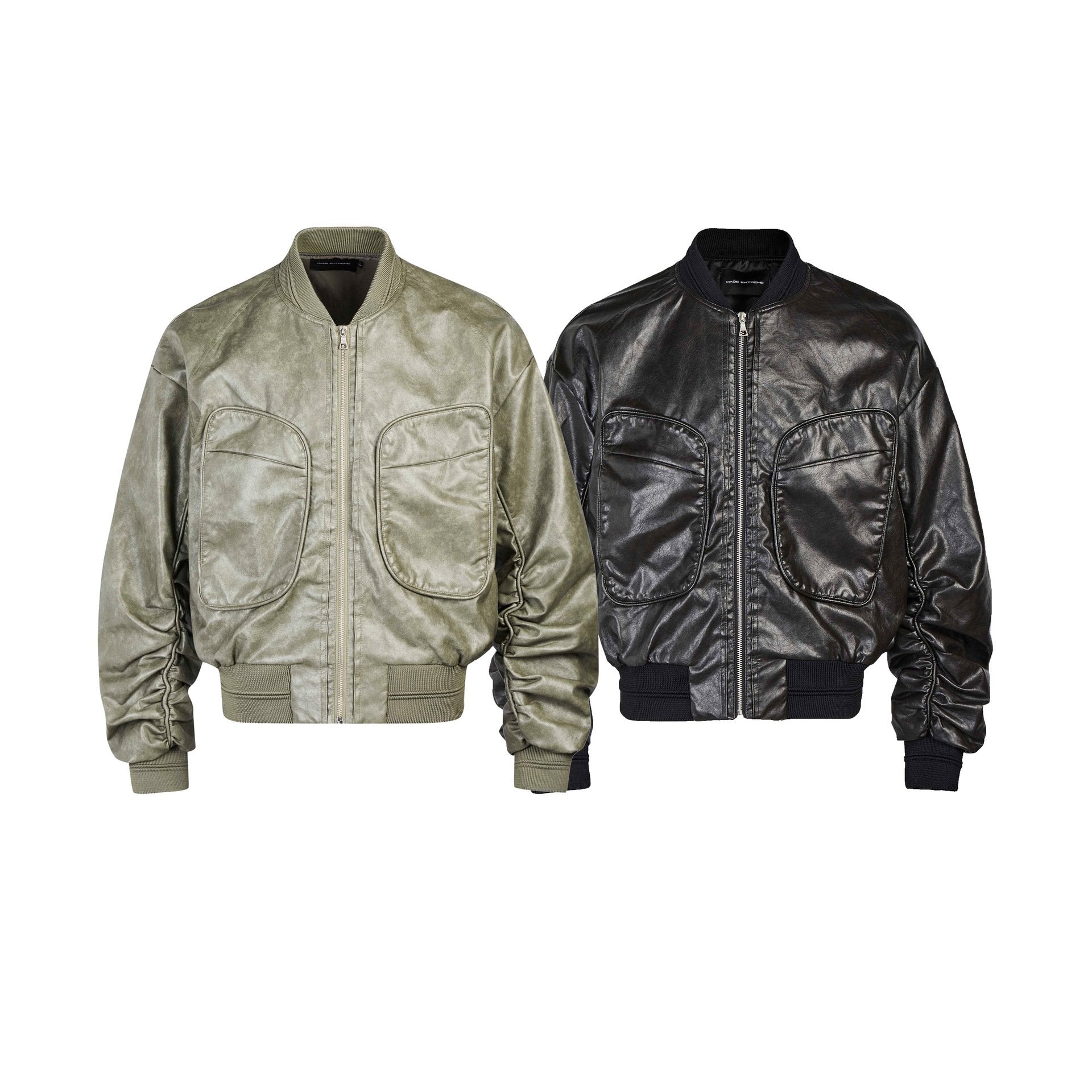 Large Pockted Winter Leather Jacket     - VONVEX