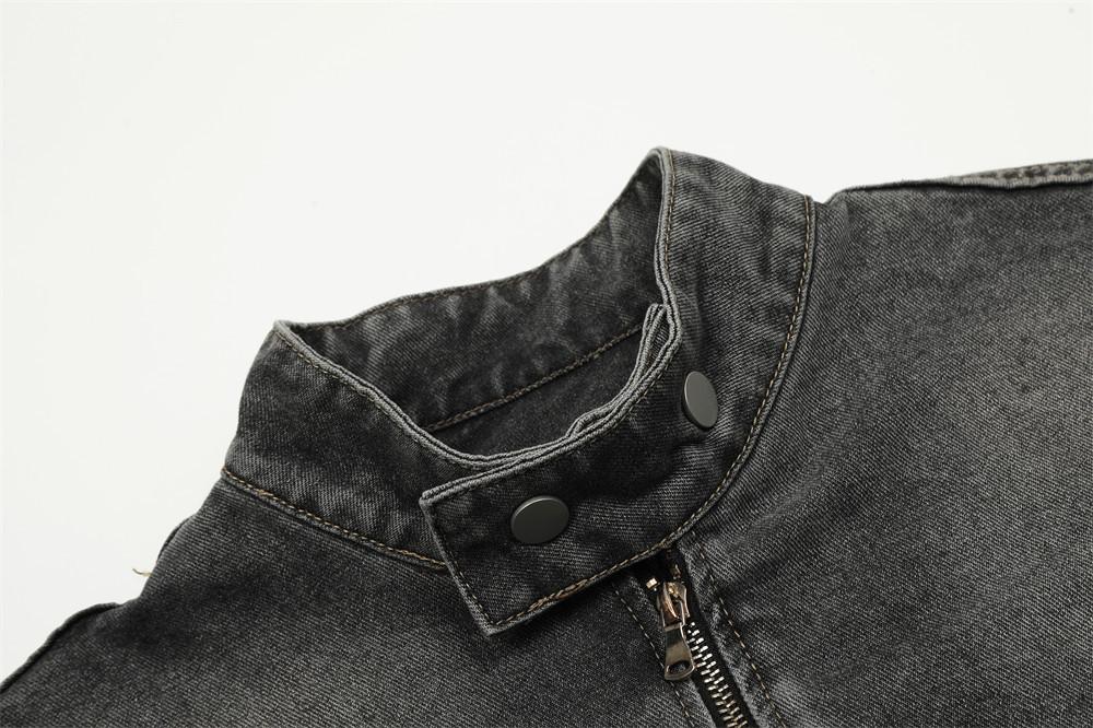 Three Bar Stitching Denim Jacket     - VONVEX