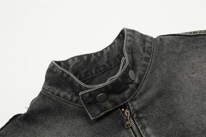 Three Bar Stitching Denim Jacket     - VONVEX
