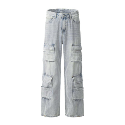 Punk Denim Cargo Pants  Blue S  - VONVEX