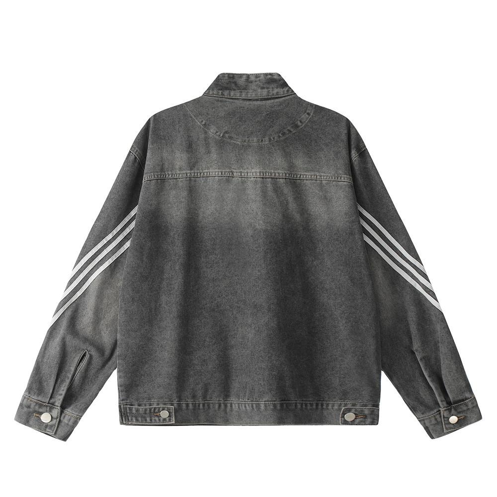 Three Bar Stitching Denim Jacket     - VONVEX
