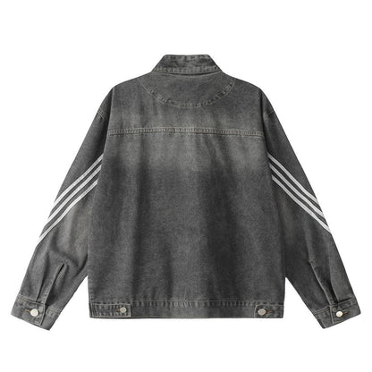 Three Bar Stitching Denim Jacket     - VONVEX