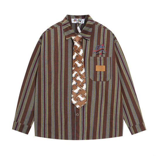 Vintage Retro Stripe Tie Shirt  Red M  - VONVEX
