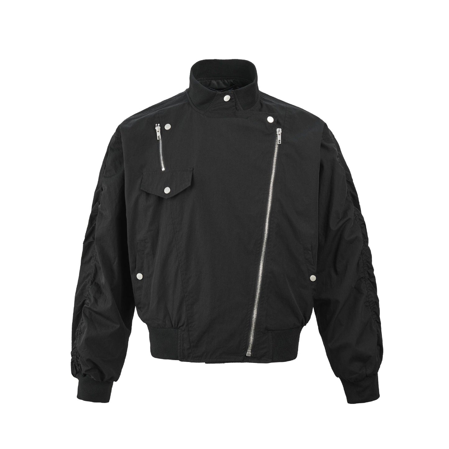 American Retro Slant Zipper Tooling Jacket  Black M  - VONVEX