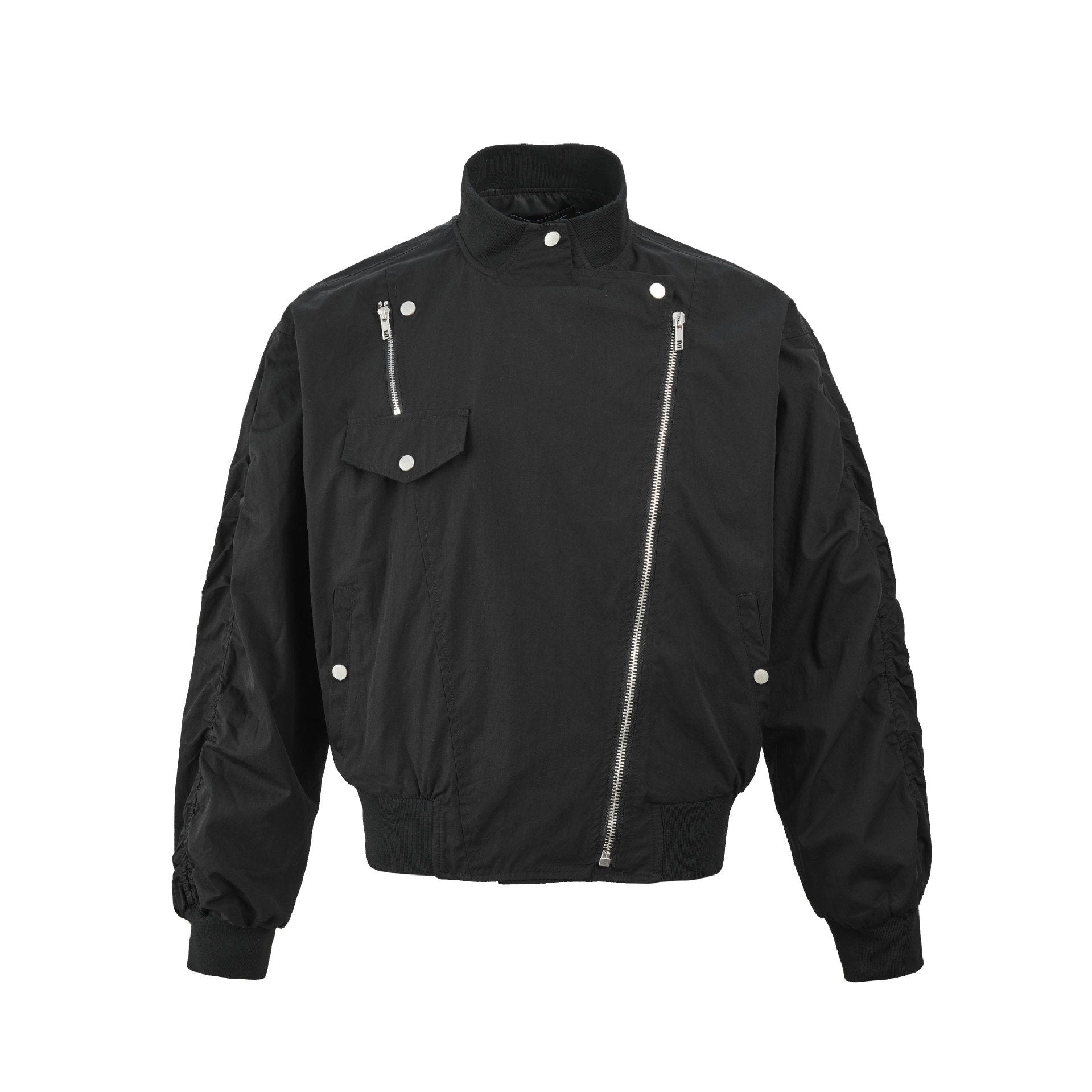 American Retro Slant Zipper Tooling Jacket  Black M  - VONVEX
