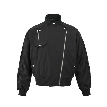 American Retro Slant Zipper Tooling Jacket  Black M  - VONVEX