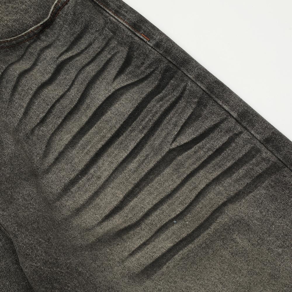 Distressed Wrinkled Ripped Jeans     - VONVEX