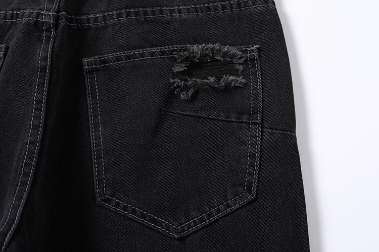 Stripped Ripped Denim Black Jeans     - VONVEX
