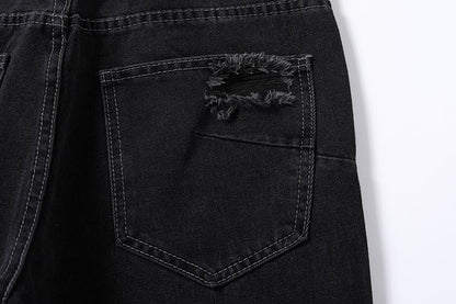 Stripped Ripped Denim Black Jeans     - VONVEX