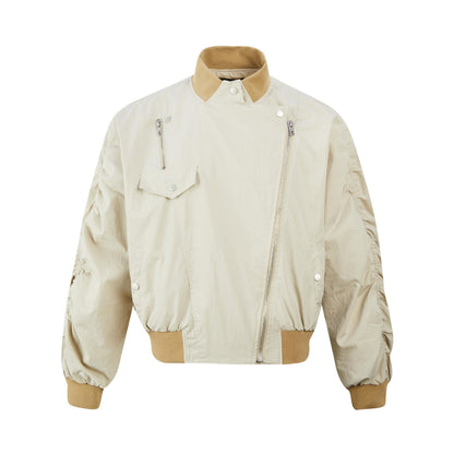 American Retro Slant Zipper Tooling Jacket  Apricot M  - VONVEX