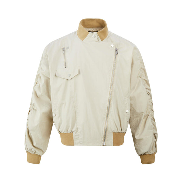 American Retro Slant Zipper Tooling Jacket  Apricot M  - VONVEX