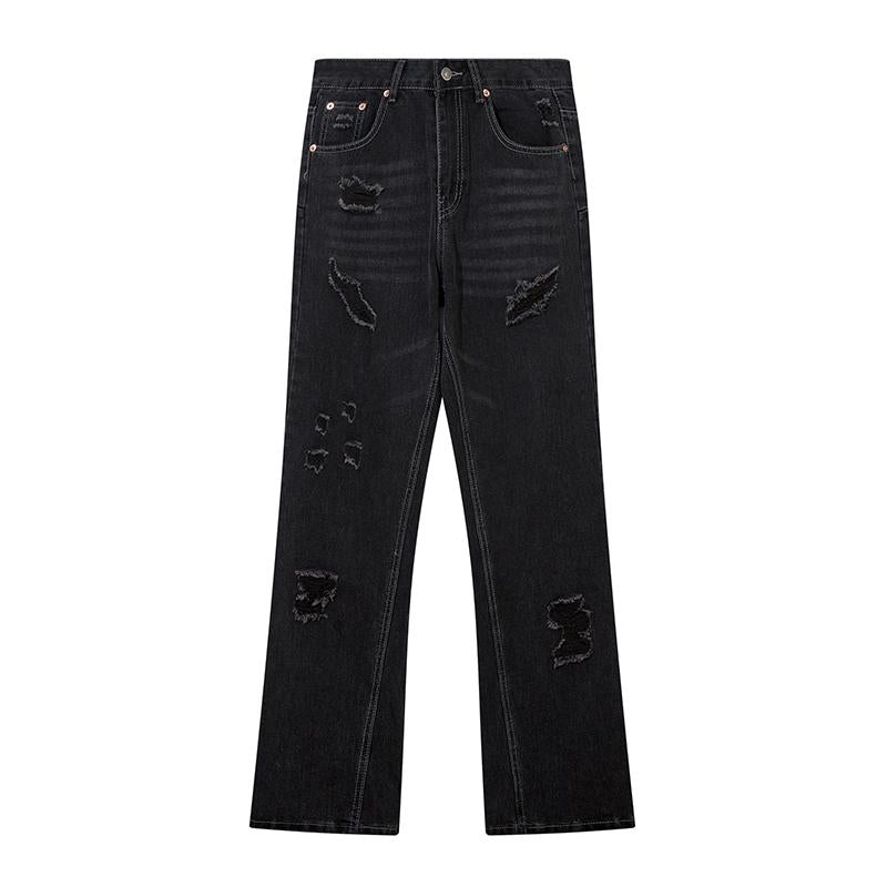 Stripped Ripped Denim Black Jeans     - VONVEX