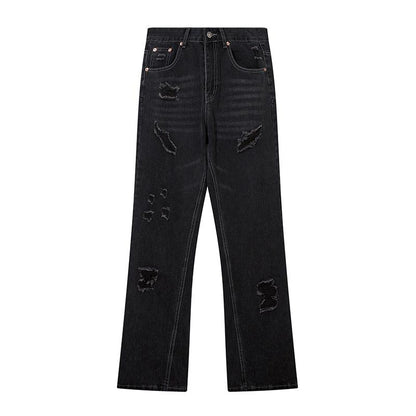 Stripped Ripped Denim Black Jeans     - VONVEX