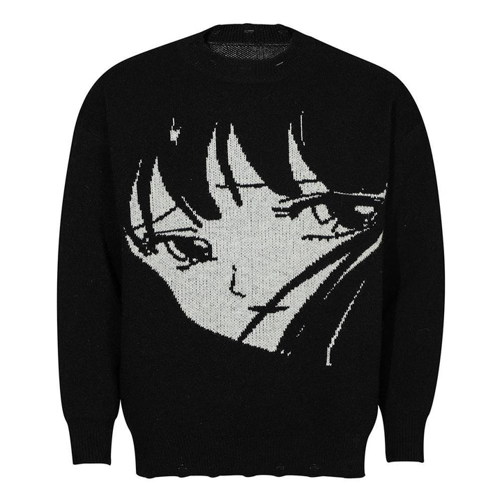 Crying Anime Girl Sweater  Black M  - VONVEX
