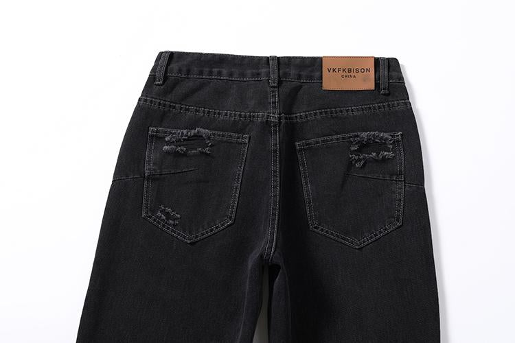 Stripped Ripped Denim Black Jeans     - VONVEX
