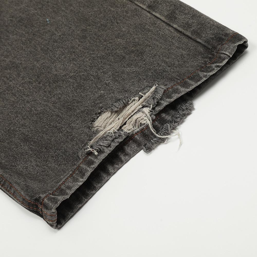 Distressed Wrinkled Ripped Jeans     - VONVEX