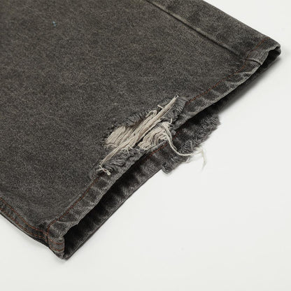 Distressed Wrinkled Ripped Jeans     - VONVEX